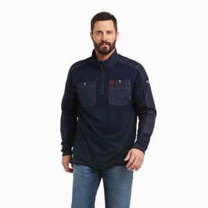 Ariat FR DuraLight 1/4 Zip Skjorta Herr Marinblå | 801-TFQECL